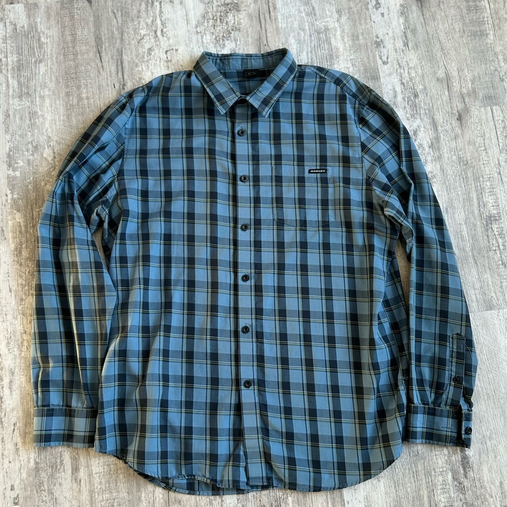 Oakley Men's Blue Yellow Plaid Button Down Long Sleeve Casual Shirt XL